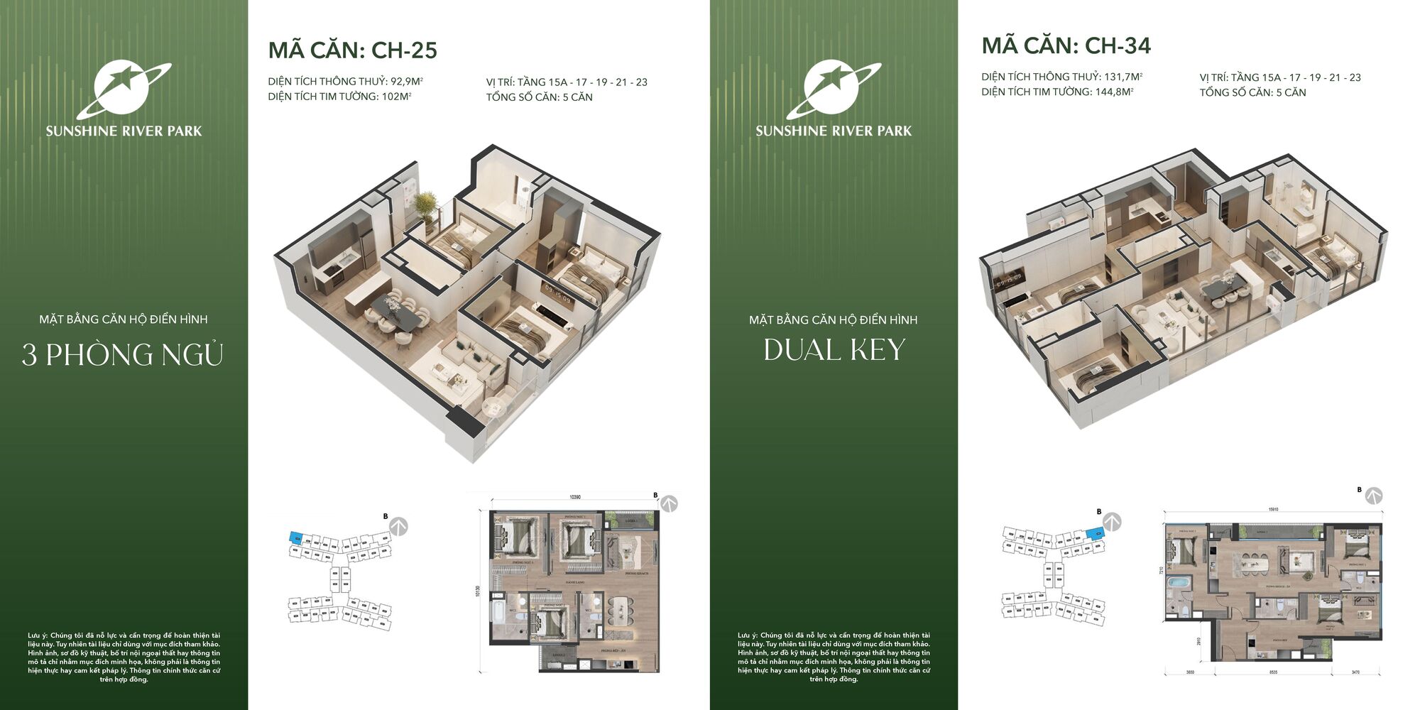 Trang chủ 84 Mặt bằng căn hộ 3 phòng ngủ Sunshine River Park