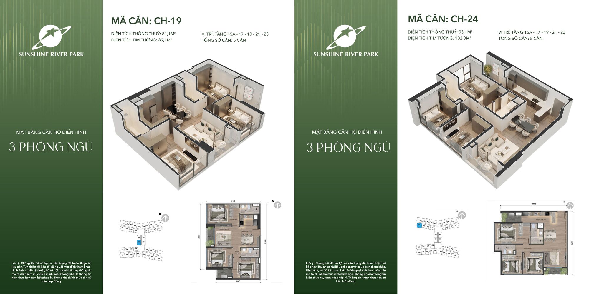 Trang chủ 83 Mặt bằng căn hộ 3 phòng ngủ Sunshine River Park