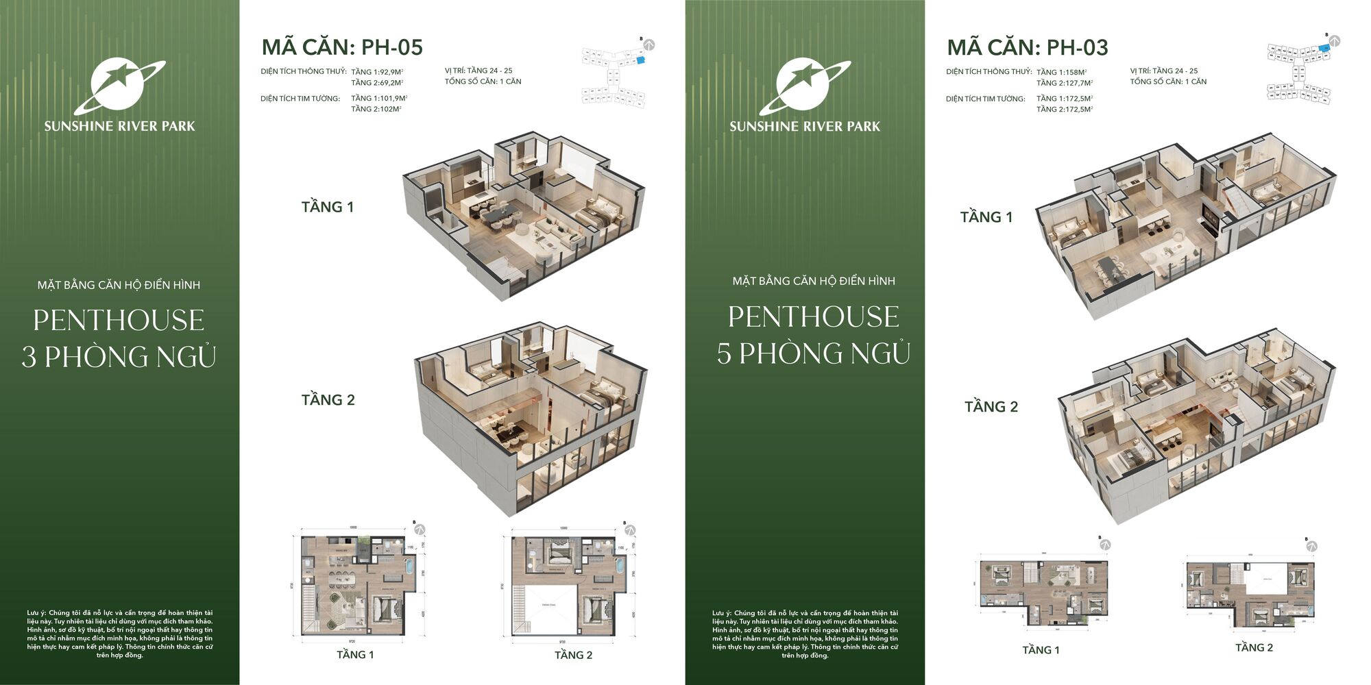 Trang chủ 85 Mặt bằng căn hộ Penhouse 3 phòng ngủ Sunshine River Park